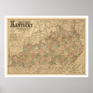 Póster Mapa 1863 da estrada de ferro de Kentucky