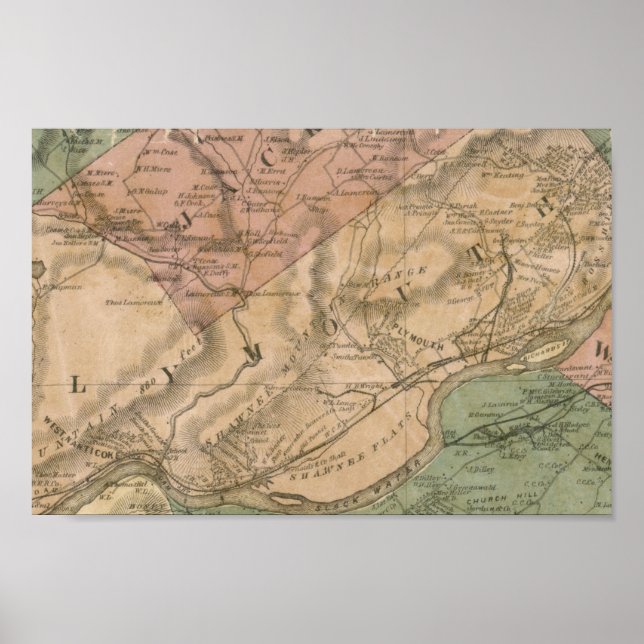 Poster Mapa 1864, Condado de Luzerne, Pensilvânia (Frente)