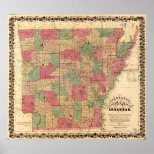 Póster Mapa 1866 de Arkansas