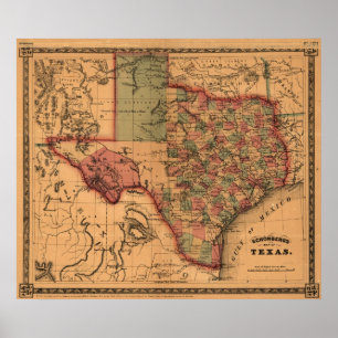 Poster Mapa 1866 de Texas
