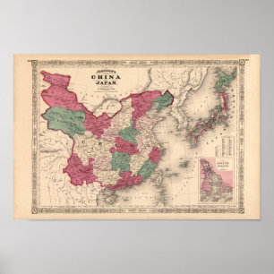 Póster Mapa 1868 - a China e o Japão de Johnson