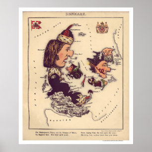 Póster Mapa 1868 da caricatura de Dinamarca