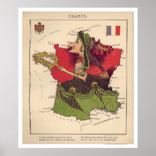 Poster Mapa 1868 da caricatura de France