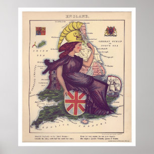 Poster Mapa 1868 da caricatura de Inglaterra