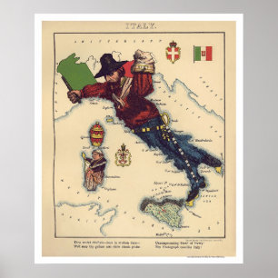 Póster Mapa 1868 da caricatura de Italia