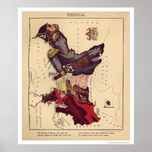Póster Mapa 1868 da caricatura de Prússia