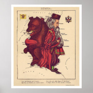 Poster Mapa 1868 da caricatura de Rússia