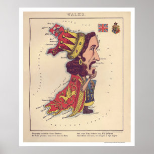Poster Mapa 1868 da caricatura de Wales