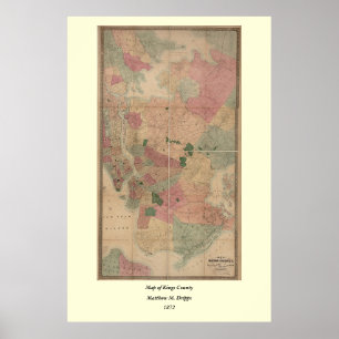 Póster Mapa 1872 - Nova Iorque, Queens de Brooklyn do