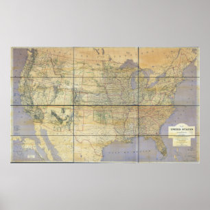Póster Mapa 1873 dos Estados Unidos da América