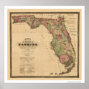 Póster Mapa 1874 da estrada de ferro de Florida