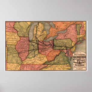 Poster Mapa 1874 da estrada de ferro de Pensilvânia