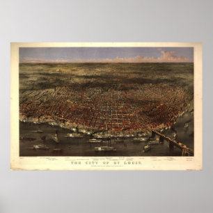 Póster Mapa 1874 panorâmico da opinião de olho de