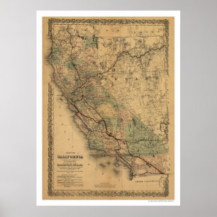 Poster Mapa 1876 da estrada de ferro de Califórnia & de