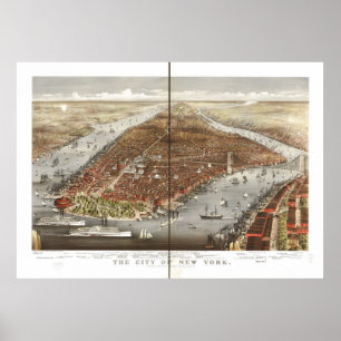Póster Mapa 1876 panorâmico da opinião de olho de