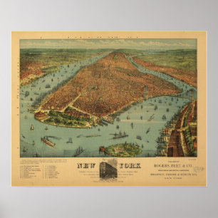 Póster Mapa 1879 panorâmico da opinião de olho de