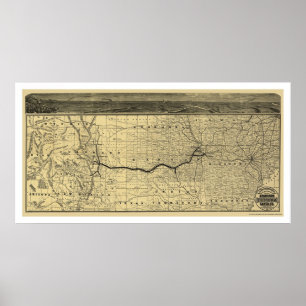 Póster Mapa 1880 da estrada de ferro de Fé do papai noel