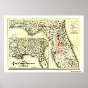 Póster Mapa 1882 da estrada de ferro do trânsito de