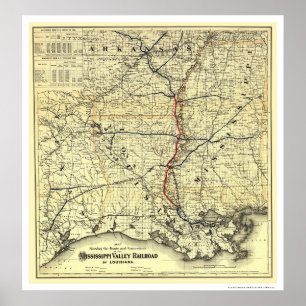 Póster Mapa 1882 da estrada de ferro do vale de