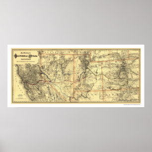Póster Mapa 1882 do trilho de Califórnia & de Nevada