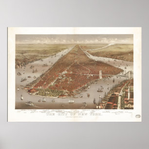 Poster Mapa 1884 panorâmico da opinião de olho de