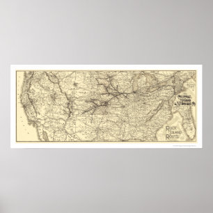 Póster Mapa 1888 da estrada de ferro da ilha da rocha