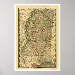 Poster Mapa 1888 da estrada de ferro de Mississippi