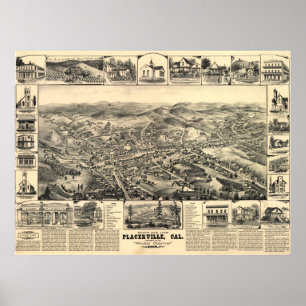 Póster Mapa 1888 panorâmico da opinião de olho de