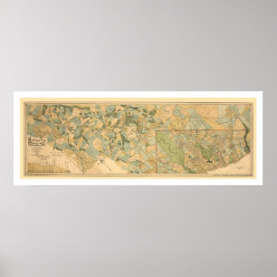 Póster Mapa 1890 da estrada de ferro de Baltimore & de