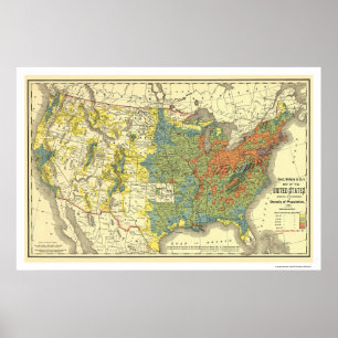 Póster Mapa 1890 dos EUA da densidade populacional