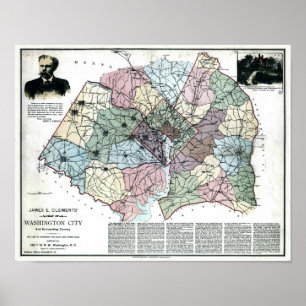 Poster Mapa 1891 da cidade de Washington & de país
