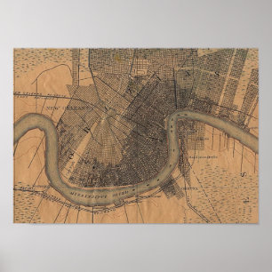 Poster Mapa 1891 de Nova Orleães