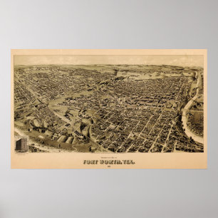 Póster Mapa 1891 opinião de olho de pássaros de Fort