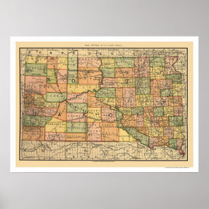 Póster Mapa 1892 da estrada de ferro de South Dakota