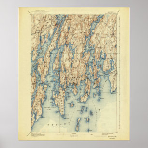 Poster Mapa 1893 do Porto de Boothbay Maine Vintage