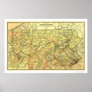 Póster Mapa 1895 da estrada de ferro de Pensilvânia