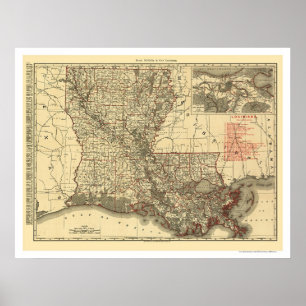 Póster Mapa 1896 da estrada de ferro de Louisiana