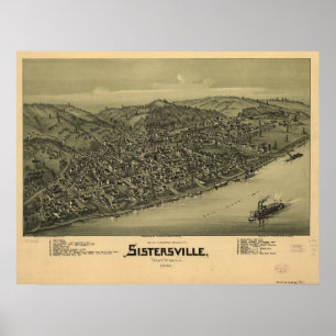 Póster Mapa 1896 panorâmico da opinião de olho de páss