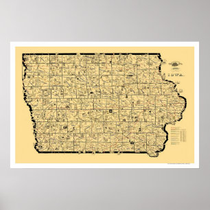 Póster Mapa 1897 da estrada de ferro de Iowa