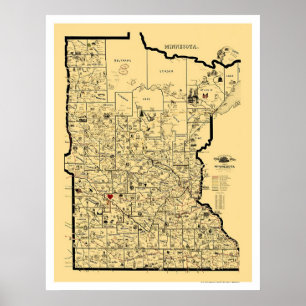 Poster Mapa 1897 da estrada de ferro de Minnesota