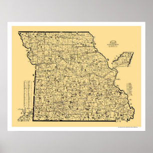 Póster Mapa 1897 da estrada de ferro de Missouri