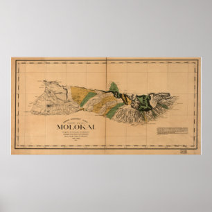 Póster Mapa 1897 de Molokai - ilha havaiana