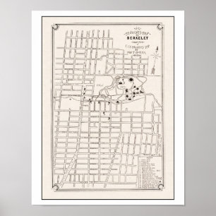 Poster Mapa 1898 da cidade de Berkeley Califórnia