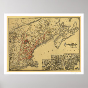 Poster Mapa 1898 da estrada de ferro de Boston & de Maine