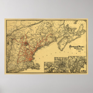 Póster Mapa 1898 da estrada de ferro de Boston e de Maine