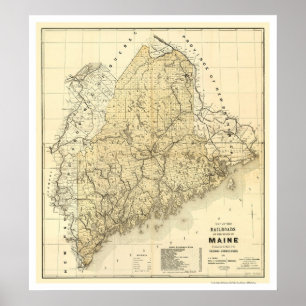 Poster Mapa 1899 da estrada de ferro de Maine