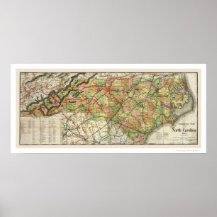 Póster Mapa 1900 da estrada de ferro de North Carolina