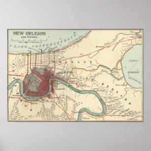 Póster Mapa 1900 de Nova Orleães