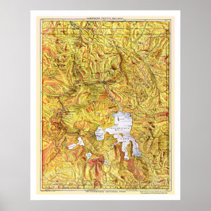 Póster Mapa 1903 de Yellowstone da estrada de ferro