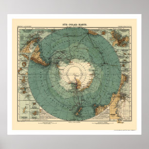 Póster Mapa 1912 da Antártica